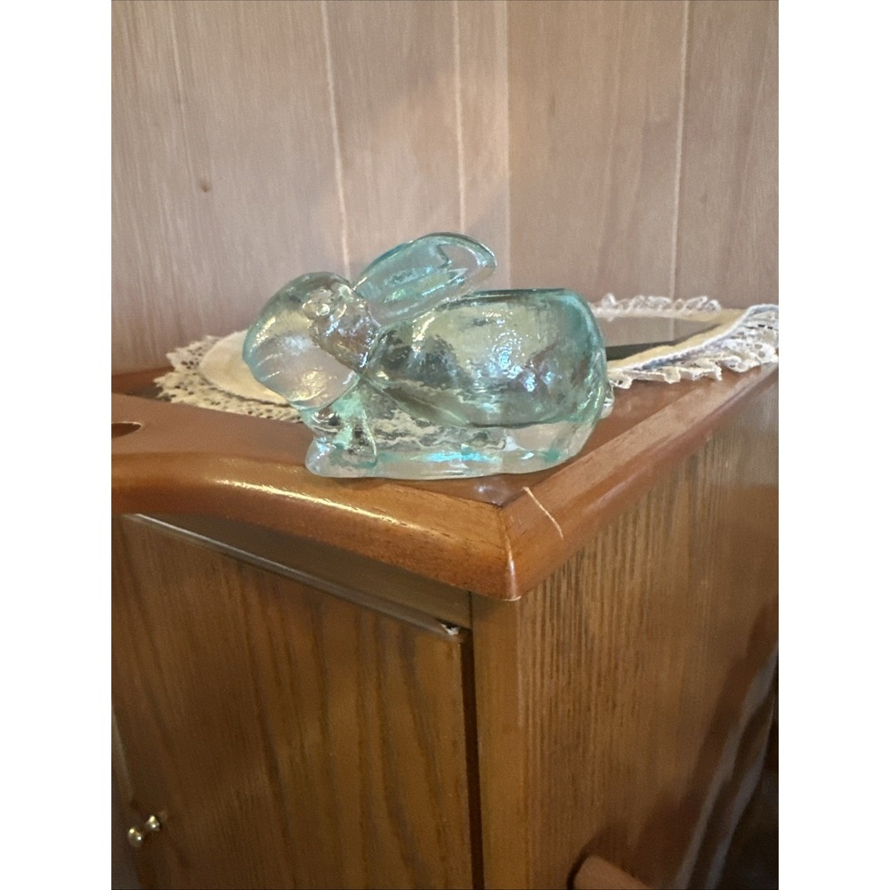 vintage Fenton art glass rabbit figurine in an aquamarine